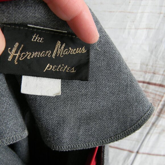VINTAGE 1980'S HERMAN MARCUS GRAY TIE NECK CAREER OFFICE DRESS SZ 12P - Picture 5 of 6